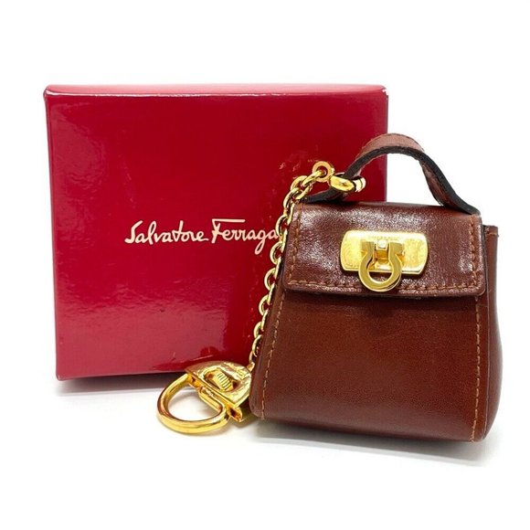 SALVATORE FERRAGAMO Bag motif Gancini Bag Charm Leather Brown x GoldHW - Picture 11 of 11